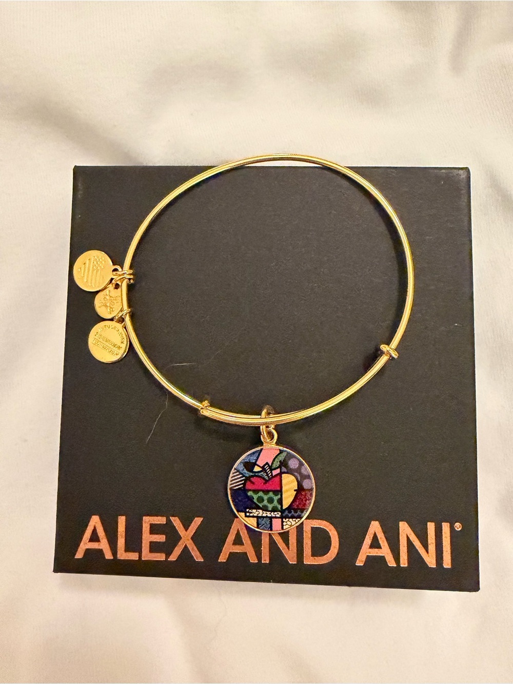 Alex and Ani Gold Bangle NY state with Britto enamel charm